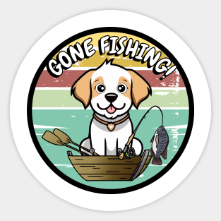 Funny Happy Dog has gone fishing Sticker
